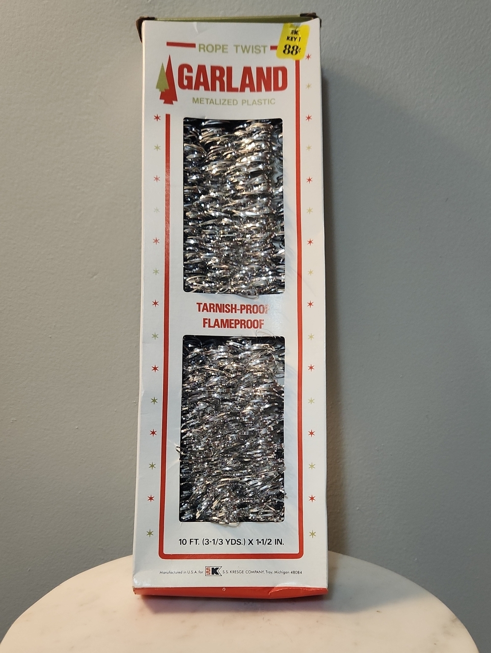 Vintage 70s Silver Christmas Garland Metalized Plastic Rope Twist Tinsel In Box